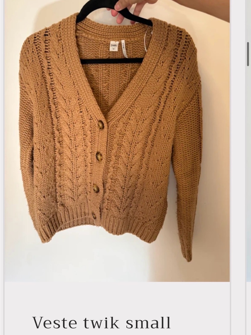 twik Camel Cable-Knit Button Cardigan